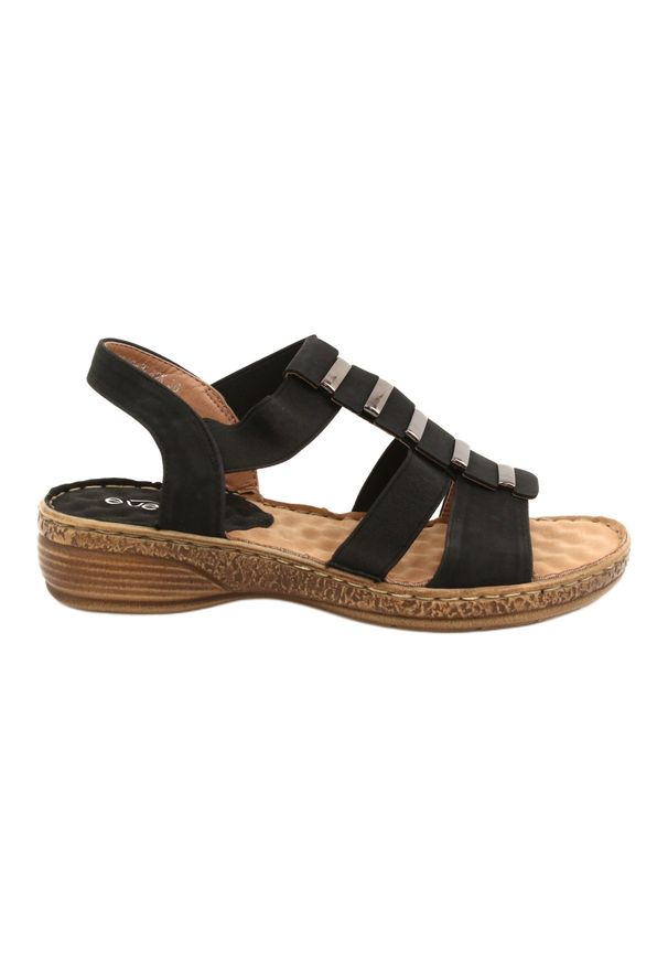 eVento - Komfortowe Czarne Sandały EVEnto 22SD35-4940. Kolor: czarny. Materiał: materiał, zamsz, skóra ekologiczna. Styl: wakacyjny