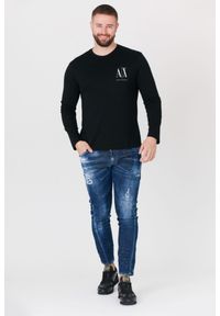 Armani Exchange - ARMANI EXCHANGE Czarny longsleeve męski z małym logo. Kolor: czarny. Materiał: prążkowany. Długość rękawa: długi rękaw #3