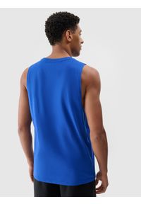 4f - Tank top oversize z nadrukiem męski - kobaltowy. Kolor: niebieski. Materiał: bawełna, dzianina, jersey. Długość rękawa: bez rękawów. Wzór: nadruk