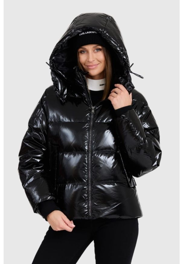 Karl Lagerfeld - KARL LAGERFELD Czarna damska kurtka Hooded Down Jacket, Rozmiar S. Kolor: czarny. Materiał: poliamid, materiał, puch. Długość rękawa: długi rękaw. Długość: długie
