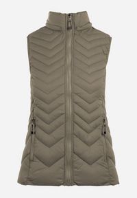 Born2be - Ciemnozielona Kamizelka Pikowana z Kapturem Euphiolea. Typ kołnierza: kaptur. Kolor: zielony. Wzór: aplikacja, geometria. Styl: elegancki #6