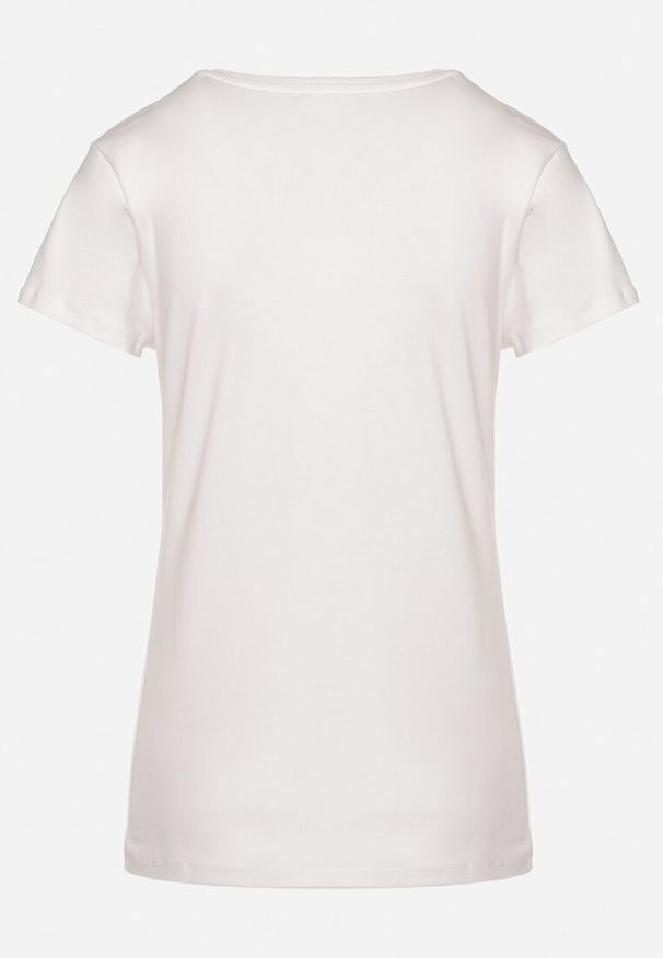 Born2be - Biały Bawełniany T-shirt Ozdobiony Nadrukiem Zarice. Okazja: na co dzień. Kolor: biały. Materiał: bawełna. Wzór: aplikacja, nadruk. Styl: klasyczny, casual