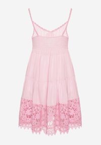 Born2be - Różowa Rozkloszowana Sukienka w Haftowany Wzór Mavironne. Okazja: na imprezę. Kolor: różowy. Wzór: haft. Styl: elegancki #5