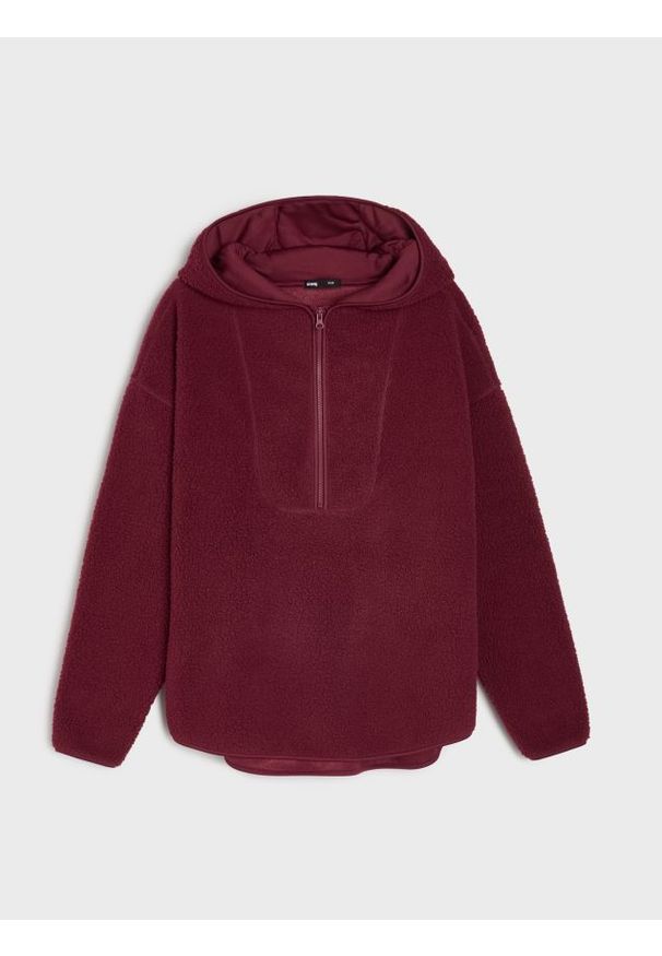 Sinsay - Bluza sherpa z kapturem - czerwony. Typ kołnierza: kaptur. Kolor: czerwony