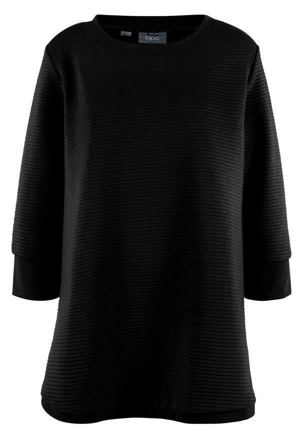 Bluza dresowa w strukturalny wzór w poziomy prążek, rękawy 3/4 bonprix czarny. Kolor: czarny. Materiał: dresówka. Wzór: prążki
