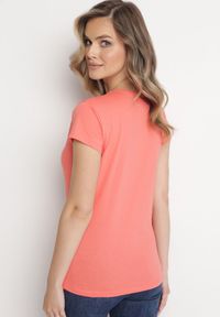 Born2be - Pomarańczowy Bawełniany T-shirt z Nadrukiem i Brokatem Kruita. Kolor: pomarańczowy. Materiał: bawełna. Długość rękawa: krótki rękaw. Długość: krótkie. Wzór: nadruk #4