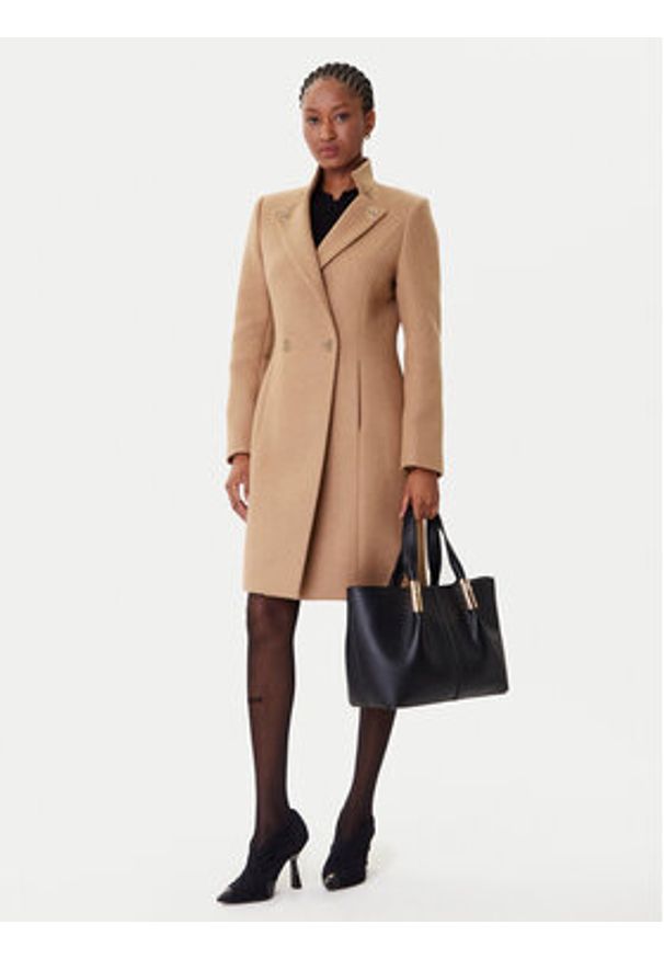 Rinascimento Płaszcz wełniany CFC0126218003 Beżowy Regular Fit. Kolor: beżowy. Materiał: wełna, syntetyk