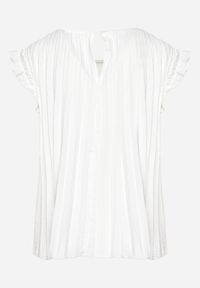 Born2be - Biała Koszulka Top Plisowany z Krótkim Rękawem Cevaga. Kolor: biały. Materiał: bawełna. Długość rękawa: krótki rękaw. Długość: krótkie. Styl: klasyczny, elegancki #6