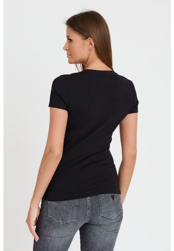 Guess - GUESS Czarny T-shirt z cyrkoniami. Kolor: czarny