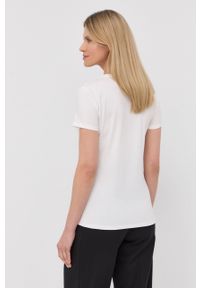 Liu Jo t-shirt damski kolor biały. Okazja: na co dzień. Kolor: biały. Materiał: dzianina. Długość rękawa: krótki rękaw. Długość: krótkie. Wzór: nadruk. Styl: casual