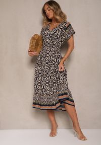 Renee - Granatowa Sukienka z Bawełny Ozdobiona Ornamentnym Motywem Fillena. Kolor: niebieski. Materiał: bawełna. Wzór: aplikacja #4