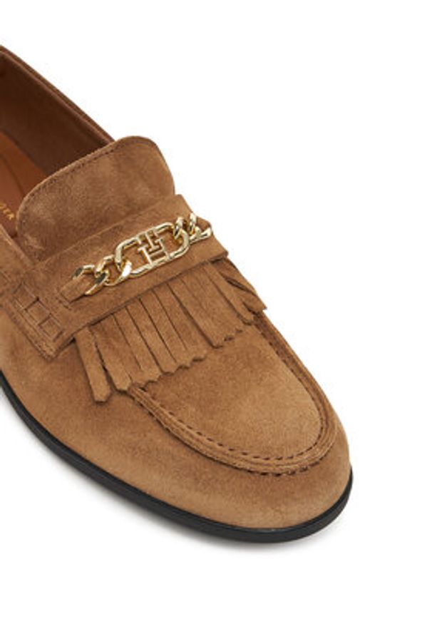 TOMMY HILFIGER - Tommy Hilfiger Loafersy Chain Fringe FW0FW08972 Brązowy. Kolor: brązowy. Materiał: zamsz, skóra