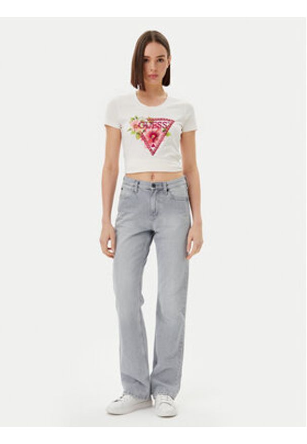 Guess T-Shirt W5GI10 J1314 Biały Slim Fit. Kolor: biały. Materiał: bawełna