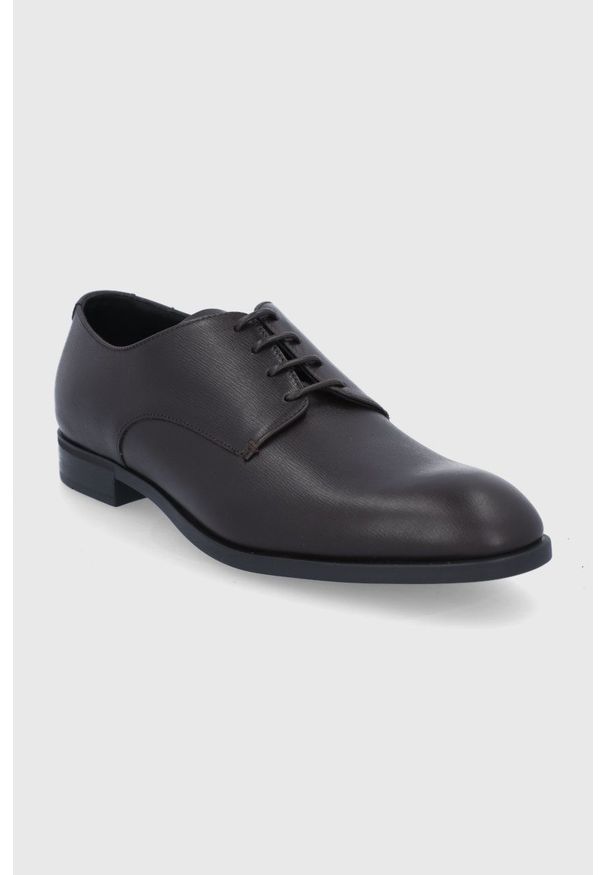 Emporio Armani Półbuty męskie kolor brązowy. Zapięcie: sznurówki. Kolor: brązowy. Materiał: skóra, guma