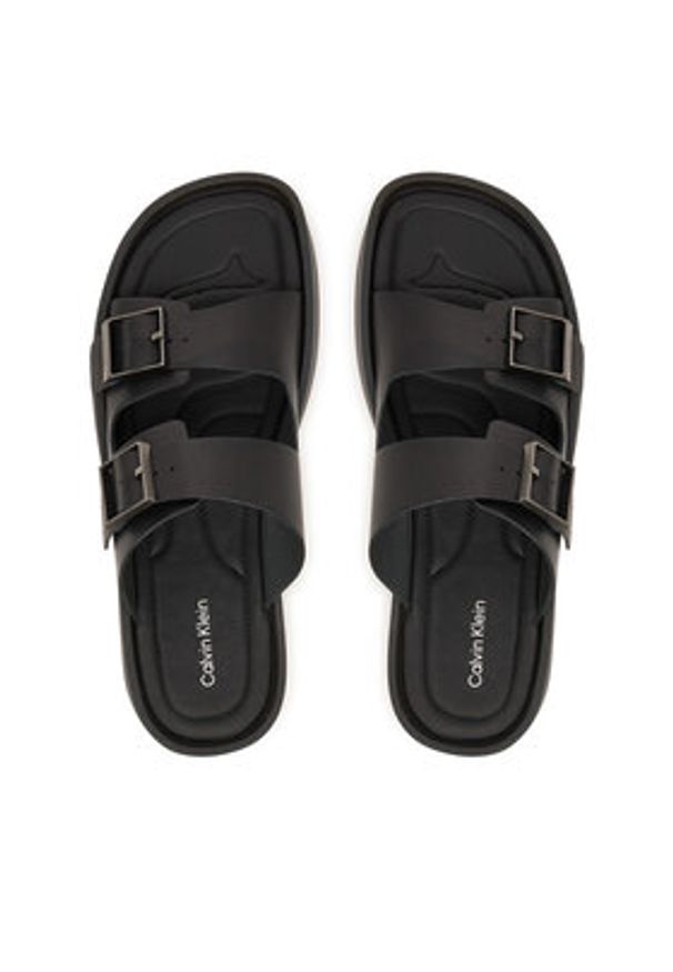 Calvin Klein Klapki Ergon Double Bar Sandal Lth HM0HM02097 Czarny. Kolor: czarny. Materiał: skóra
