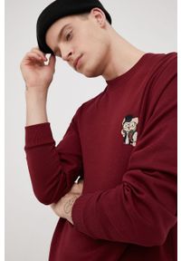 John Frank bluza męska kolor bordowy z aplikacją. Kolor: czerwony. Wzór: aplikacja #5