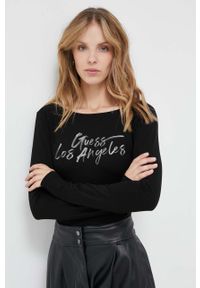 Guess body damskie kolor czarny. Kolor: czarny. Długość rękawa: długi rękaw. Długość: długie. Wzór: nadruk