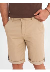 Ombre Clothing - Klasyczne męskie szorty chino z podwiniętą nogawką - beżowe V11 - Rozmiar: M. Kolor: beżowy. Materiał: elastan, bawełna. Sezon: lato. Styl: klasyczny #6