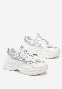 Renee - Białe Sneakersy na Grubej Podeszwie z Brokatem Giggsia. Kolor: biały #5