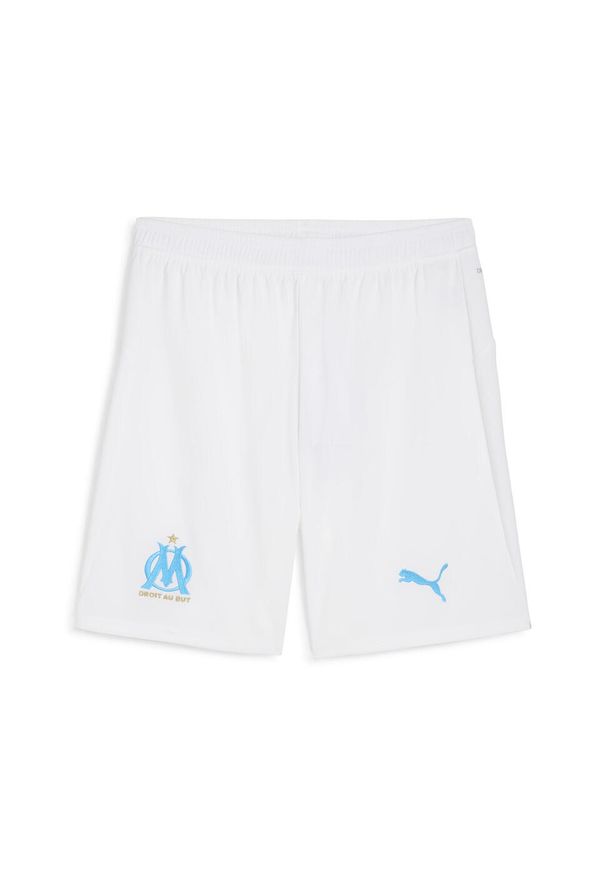 Puma - Męskie szorty Olympique Marsylia 25/26 PUMA White Bleu Azur Blue. Kolor: biały, wielokolorowy, niebieski. Materiał: tkanina. Sport: piłka nożna