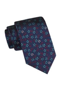 Męski Krawat - Angelo di Monti - Motyw w Kwiaty, Granatowy. Kolor: niebieski. Materiał: tkanina. Wzór: kwiaty. Styl: wizytowy, elegancki