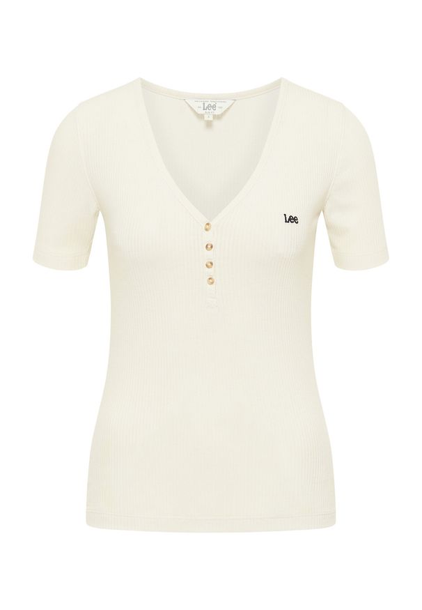 Lee - DAMSKA KOSZULKA LEE SS HENLEY ECRU 112333722. Typ kołnierza: typu henley