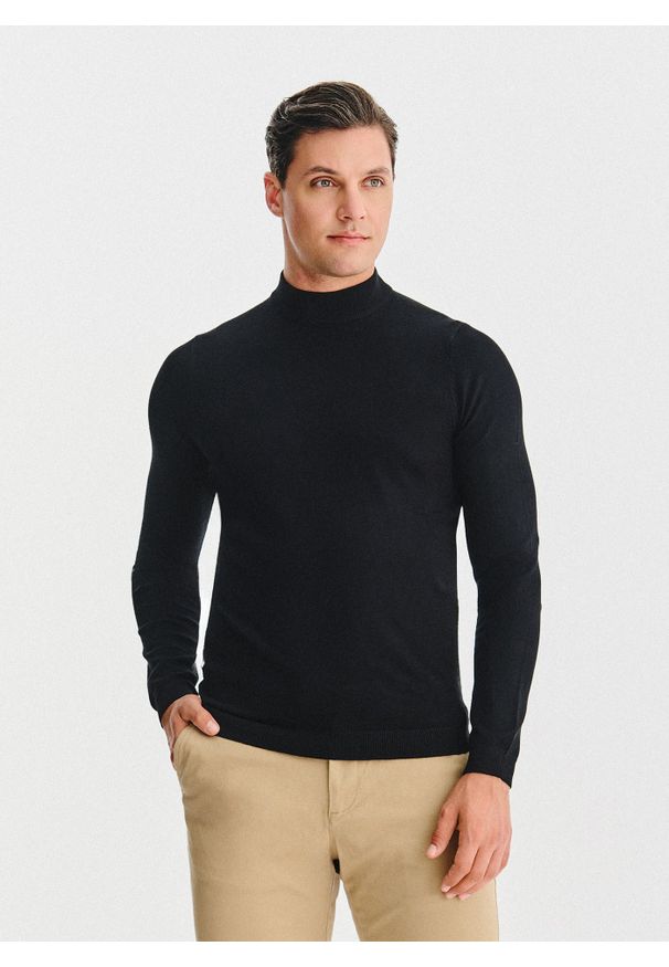 Pako Lorente - PAKO LORENTE – Czarny półgolf męski. Kolor: żółty, czarny, niebieski, biały. Materiał: poliamid, wiskoza. Wzór: gładki, ze splotem