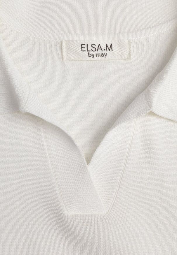 Renee - Biała Sweterkowa Bluzka z Wiskozy z Kołnierzykiem i Usztywnioną Linią Ramion Helite. Kolor: biały. Materiał: wiskoza. Styl: elegancki