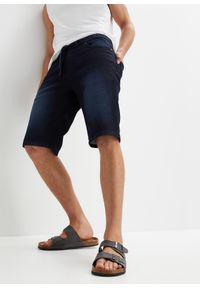 bonprix - Bermudy dresowe w optyce dżinsowych, w wygodnym fasonie, Regular Fit. Kolor: niebieski