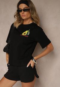 Renee - Czarny T-shirt z Bawełną ze Wzorem Awokado Tilannia. Okazja: na co dzień. Kolor: czarny. Materiał: bawełna. Styl: casual #3