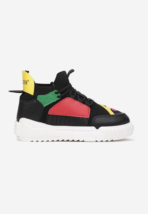 Renee - Czarne Sneakersy Agathime. Wysokość cholewki: przed kostkę. Nosek buta: okrągły. Zapięcie: bez zapięcia. Kolor: czarny. Materiał: materiał. Szerokość cholewki: normalna. Wzór: aplikacja, geometria, kolorowy