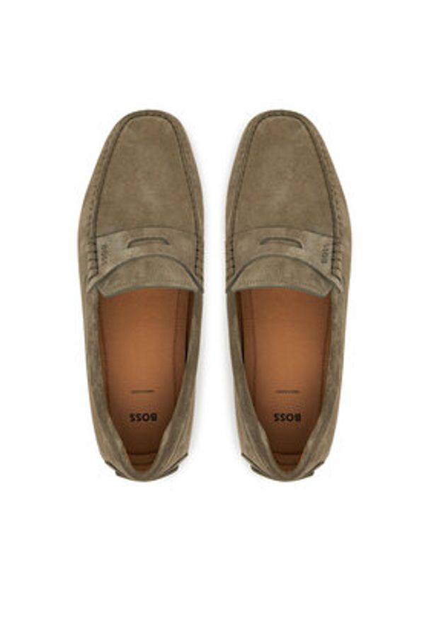 BOSS Mokasyny Noel_Mocc_sdpeb 50541750 Khaki. Kolor: brązowy. Materiał: skóra, zamsz
