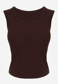 Renee - Brązowy Wiskozowy Top Dopasowany z Kwadratowym Dekoltem Bez Rękawów Bilincja. Okazja: na co dzień. Typ kołnierza: dekolt kwadratowy. Kolor: brązowy. Materiał: wiskoza. Długość rękawa: bez rękawów. Styl: casual #2