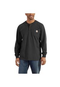 Koszulka bawełniana męska z długim rękawem Carhartt Pocket Henley L/S. Typ kołnierza: typu henley. Kolor: czarny. Materiał: bawełna. Długość rękawa: długi rękaw. Długość: długie
