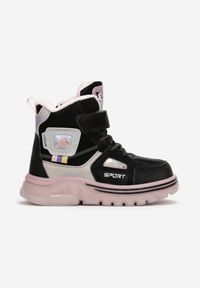 Born2be - Czarno-Różowe Traperki na Rzep Hegac. Okazja: na uczelnię, na co dzień. Zapięcie: rzepy. Kolor: czarny. Materiał: jeans, futro. Wzór: aplikacja. Styl: casual, elegancki