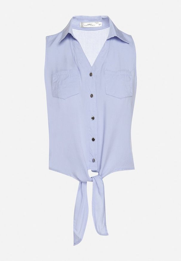 Born2be - Niebieska Koszula Top z Wiązaniem na Dole z Wiskozy Neviose. Okazja: na co dzień, na spacer. Kolor: niebieski. Materiał: wiskoza. Długość rękawa: długi rękaw. Długość: długie. Styl: casual, elegancki, klasyczny