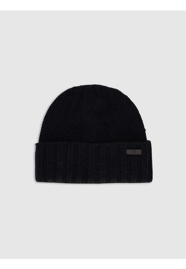 4f - 4F Czapka zimowa z dodatkiem wełny męska - czarna M. Kolor: czarny. Materiał: wełna. Sezon: zima. Styl: casual, klasyczny