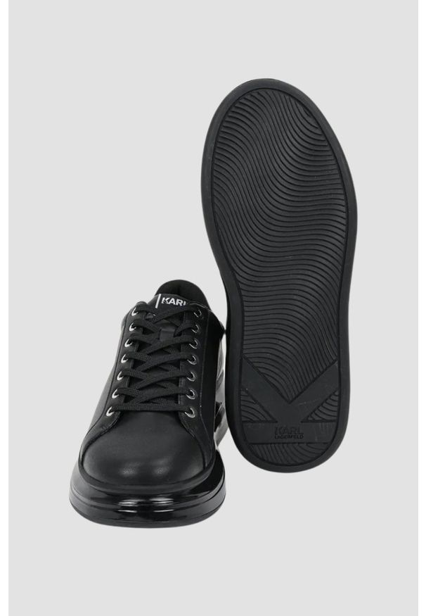 Karl Lagerfeld - KARL LAGERFELD Czarne męskie sneakersy skórzane Kapri Kushion NFT, Rozmiar 42. Okazja: na co dzień. Kolor: czarny. Materiał: skóra