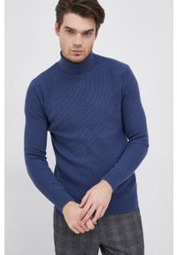 Sisley - Sweter z domieszką wełny. Okazja: na co dzień. Typ kołnierza: golf. Kolor: niebieski. Materiał: wełna. Długość rękawa: długi rękaw. Długość: długie. Styl: casual