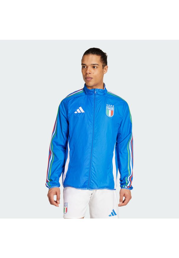 Adidas - Bluza Italy Anthem. Kolor: biały, niebieski, wielokolorowy. Materiał: materiał. Sport: piłka nożna