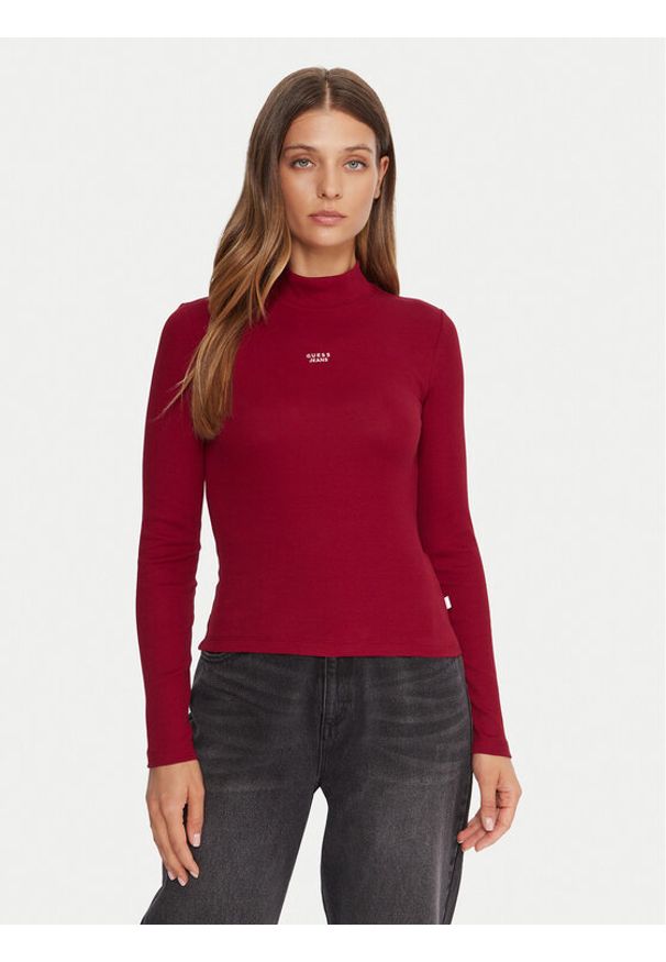 Guess Jeans Golf W5BP23 KA0H1 Czerwony Slim Fit. Typ kołnierza: golf. Kolor: czerwony. Materiał: bawełna