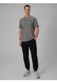 4f - 4F T-shirt regular gładki męski - szary M. Okazja: na spacer, na co dzień. Kolor: szary. Materiał: jeans, materiał, dresówka. Wzór: gładki. Styl: casual, klasyczny #2