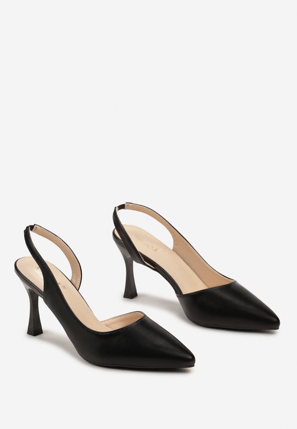 Renee - Czarne Eleganckie Sandały Wsuwane na Cienkim Obcasie Ottava. Zapięcie: bez zapięcia. Kolor: czarny. Wzór: geometria. Obcas: na obcasie. Styl: elegancki. Wysokość obcasa: średni