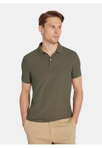 Pako Lorente - PAKO LORENTE - Oliwkowy t-shirt polo na guziczki. Okazja: na co dzień. Typ kołnierza: polo. Kolor: oliwkowy, niebieski. Materiał: poliester, bawełna. Sezon: jesień. Styl: casual #1