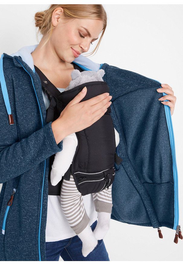 bonprix - Bluza rozpinana z polaru, ciążowa, z wstawką na nosidełko. Kolekcja: moda ciążowa. Kolor: niebieski. Materiał: polar