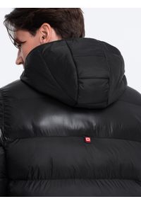 Ombre Clothing - Nowoczesna pikowana kurtka męska z łączonych materiałów – czarna V1 - Rozmiar: L. Typ kołnierza: kołnierzyk stójkowy. Kolor: czarny. Materiał: materiał. Długość: długie #4