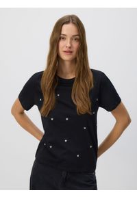Reserved - T-shirt z aplikacjami - czarny. Kolor: czarny. Materiał: bawełna, dzianina. Wzór: aplikacja