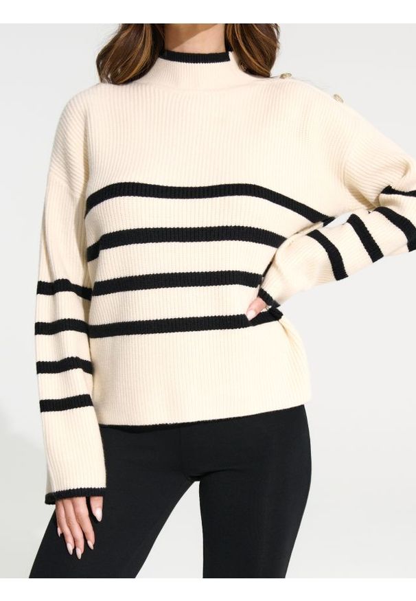 Sinsay - Prążkowany sweter z guzikami na ramieniu - wielobarwny. Typ kołnierza: golf. Materiał: prążkowany. Długość rękawa: długi rękaw. Długość: długie