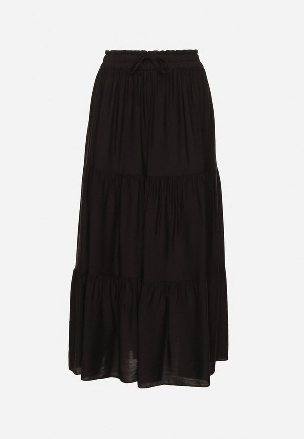 Born2be - Czarna Wiskozowa Spódnica o Rozkloszowanym Kroju z Wiązaniem Elliriele. Okazja: na co dzień. Kolor: czarny. Materiał: wiskoza. Styl: elegancki, casual