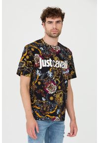 Just Cavalli - JUST CAVALLI T-shirt czarny R Print Iconic Schields. Kolor: czarny. Wzór: nadruk #4